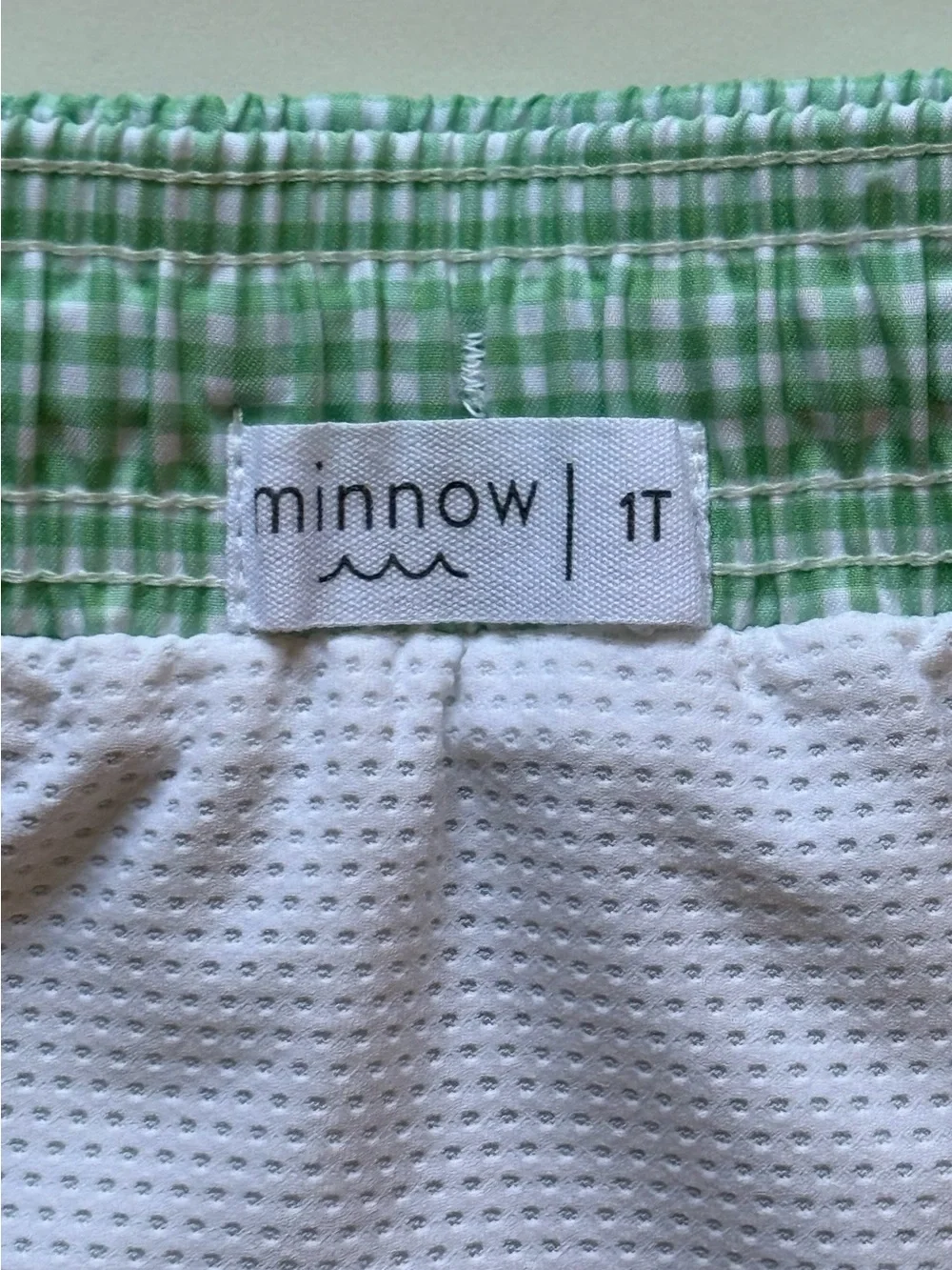 Minnow Boys Gustavia Green & White Gingham Boardie - Size 1T